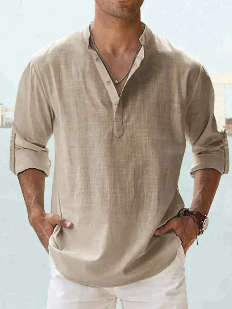 Men's Linen Button-Up Shirt for Summer Events
