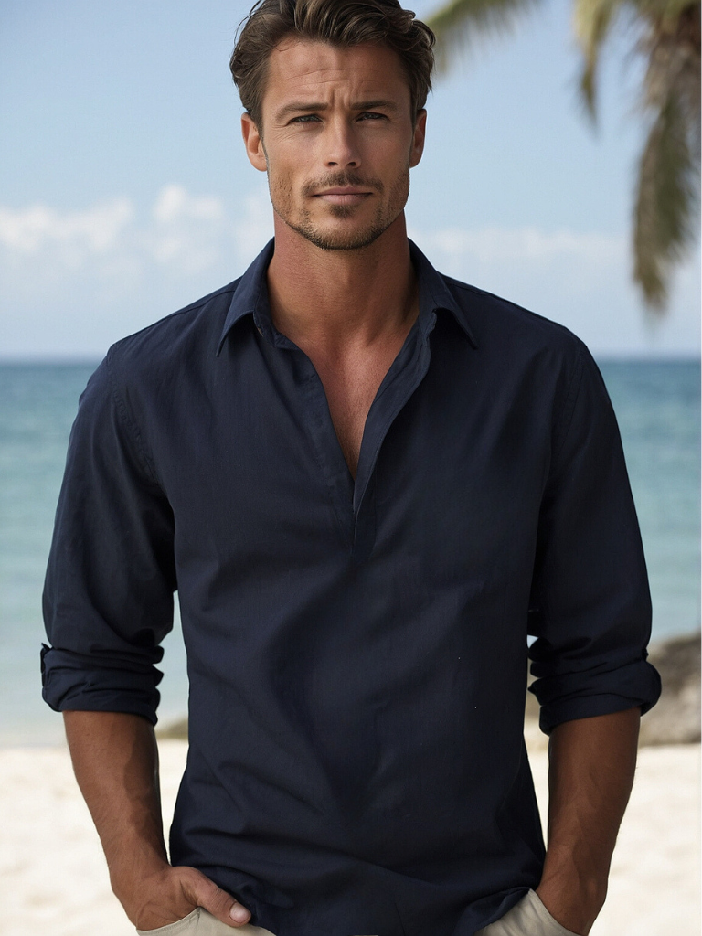 Men's Linen Button-Up Shirt for Summer Events