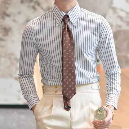 Men's Retro Striped Long Sleeve Shirt - Classic Collar for Every Occasion