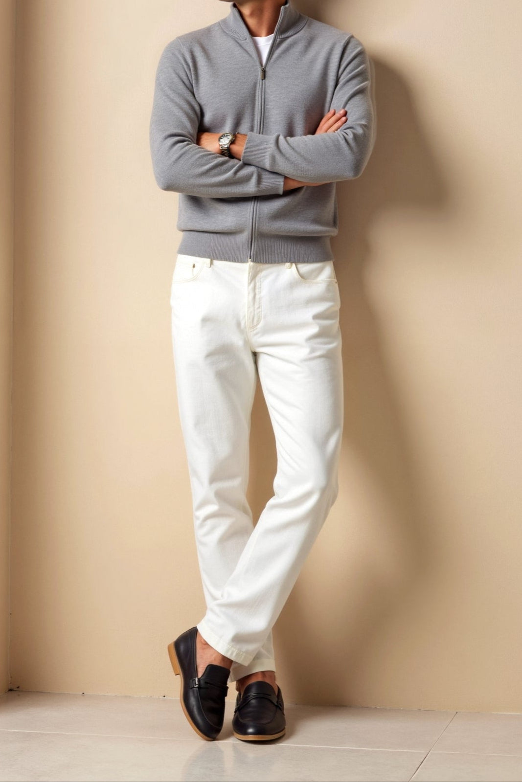 Men's Slim Fit Zip Jacket - Stylish Stand-Up Collar