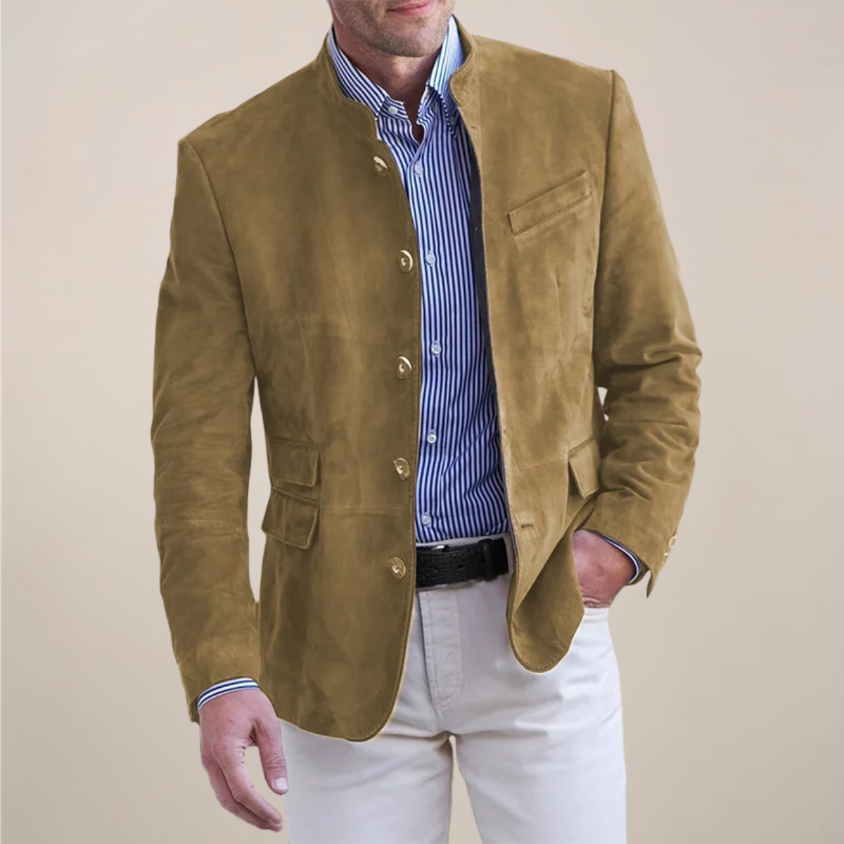 Men’s Stand Collar Blazer – Stylish Layer for Work or Events