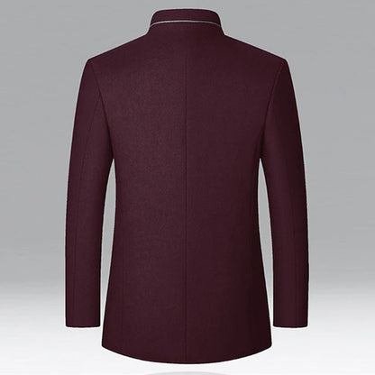 Men’s Stand Collar Business Coat with Side Pockets for Stylish Occasions