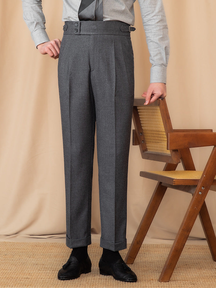 Men's Wool Blend High-Rise Trousers for Formal & Smart Casual Wear