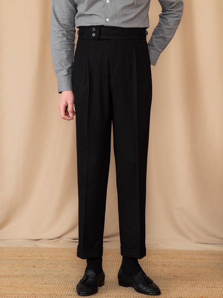Men's Wool Blend High-Rise Trousers for Formal & Smart Casual Wear