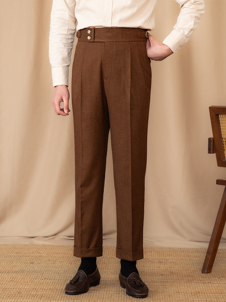 Men's Wool Blend High-Rise Trousers for Formal & Smart Casual Wear