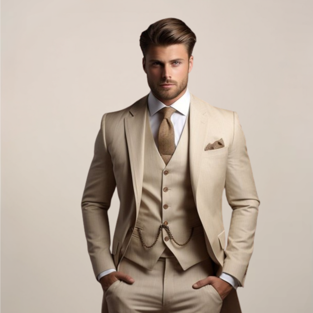 Men’s Slim Fit Three-Piece Suit for Weddings