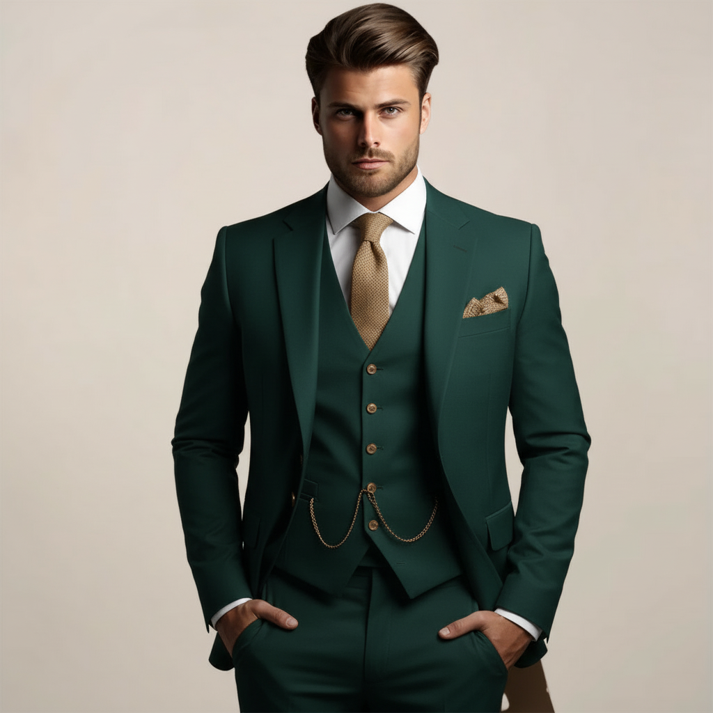 Men’s Slim Fit Three-Piece Suit for Weddings