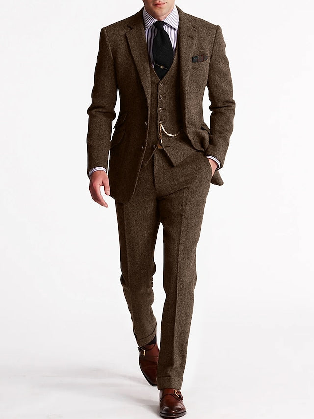 Men's Three-Piece Linen Tuxedo for Formal Events