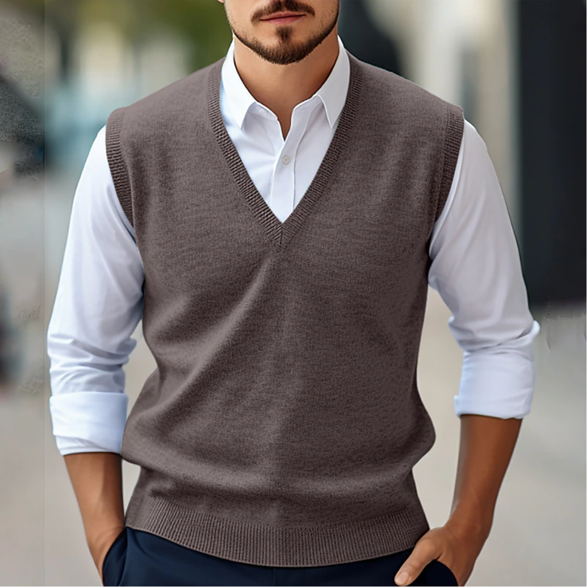Men's Knitted V-Neck Sleeveless Sweater for All Occasions