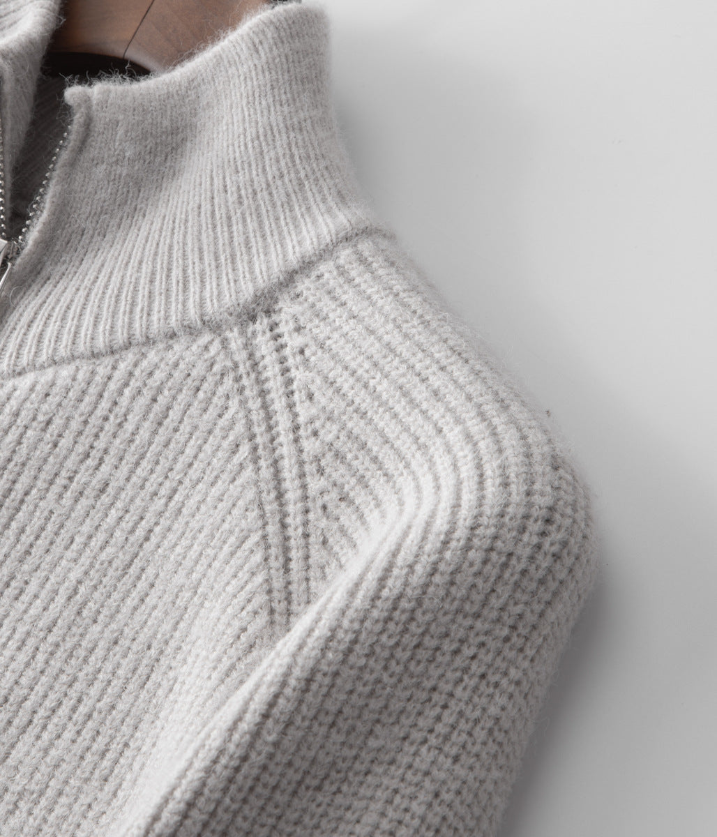 Men's Ribbed Funnel Neck Zip-Through Sweater - Ideal for Layering