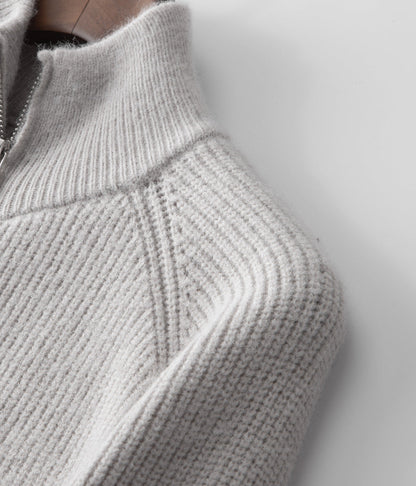 Men's Ribbed Funnel Neck Zip-Through Sweater - Ideal for Layering