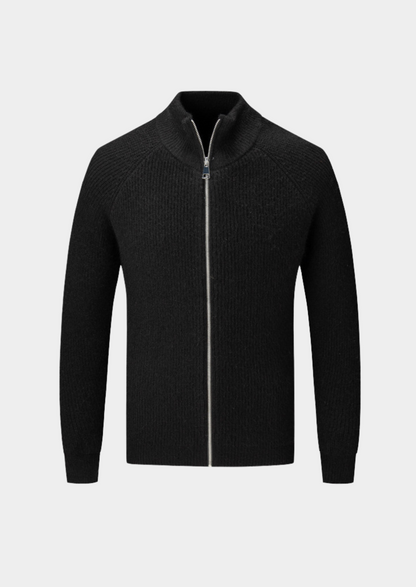 Men's Ribbed Funnel Neck Zip-Through Sweater - Ideal for Layering