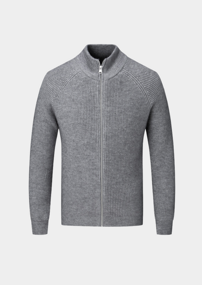 Men's Ribbed Funnel Neck Zip-Through Sweater - Ideal for Layering