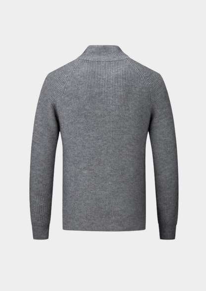Men's Ribbed Funnel Neck Zip-Through Sweater - Ideal for Layering