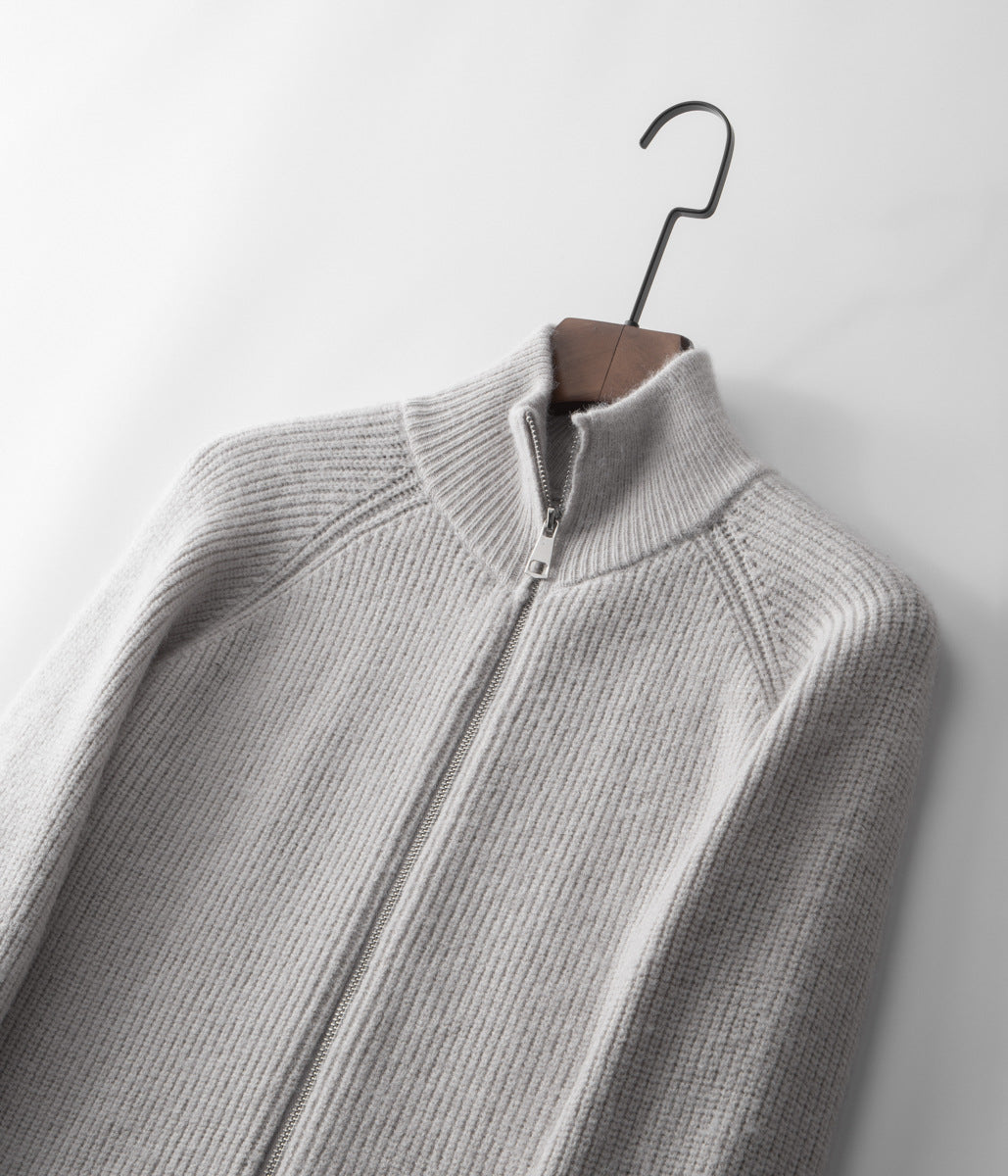 Men's Ribbed Funnel Neck Zip-Through Sweater - Ideal for Layering