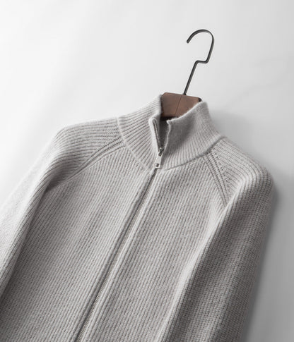 Men's Ribbed Funnel Neck Zip-Through Sweater - Ideal for Layering