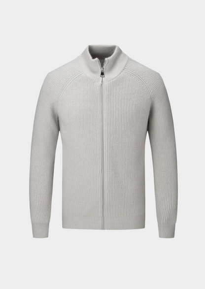 Men's Ribbed Funnel Neck Zip-Through Sweater - Ideal for Layering