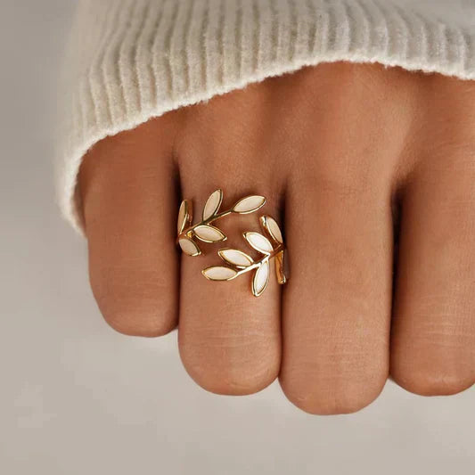 Radiant - Graceful White Opal Leaf Ring