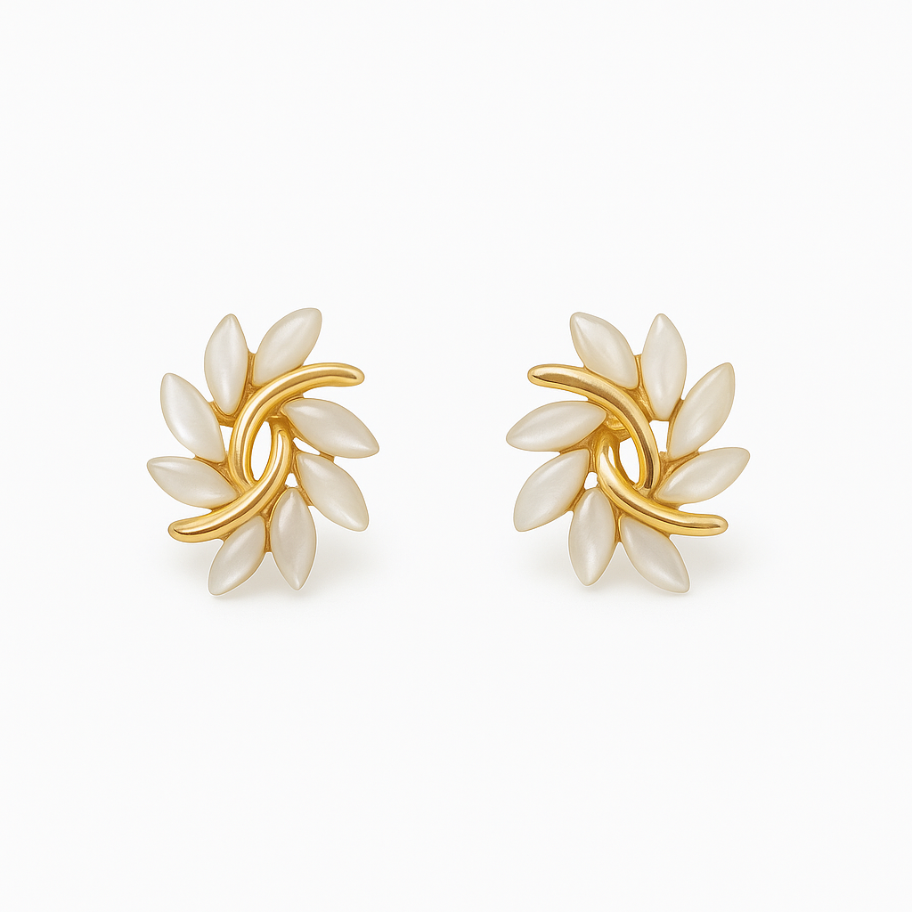 Gold and White Opal Earrings