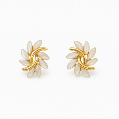 Gold and White Opal Earrings