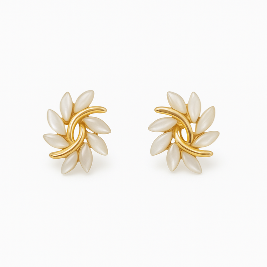 Gold and White Opal Earrings