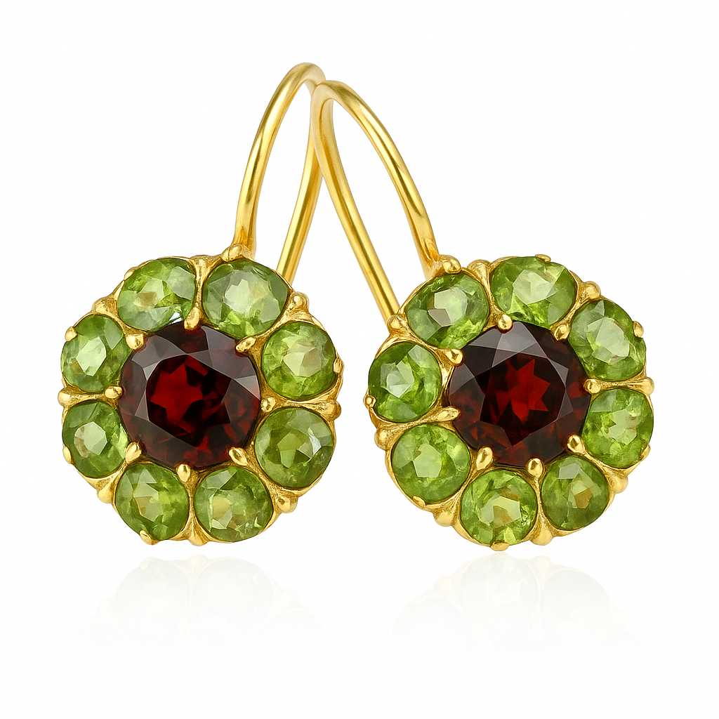 Vintage Green and Red Gemstone Earrings