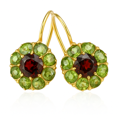 Vintage Green and Red Gemstone Earrings