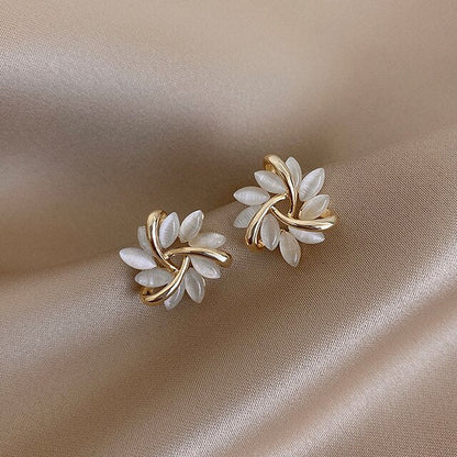 Gold and White Opal Earrings