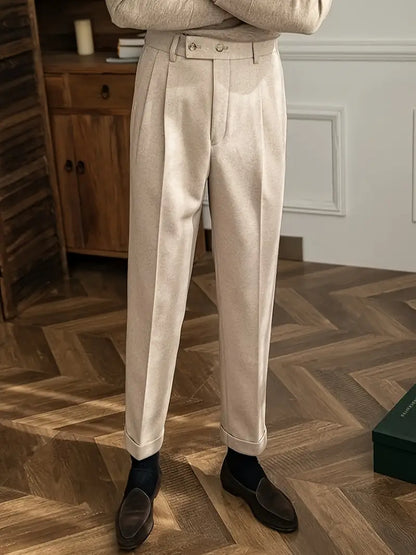 British Style Pleated Trousers for Formal Occasions