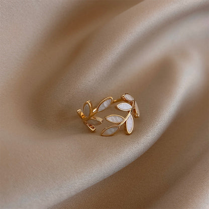 Radiant - Graceful White Opal Leaf Ring