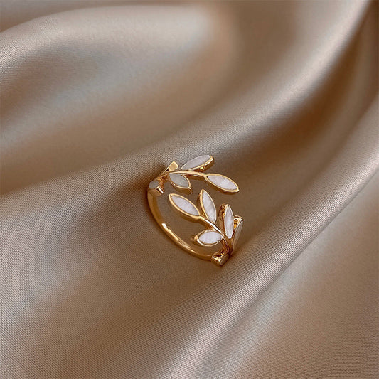 Radiant - Graceful White Opal Leaf Ring