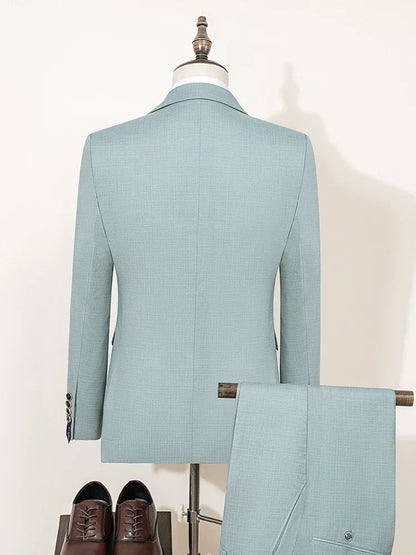 Men's Slim Fit Green Three-Piece Suit for Summer Events
