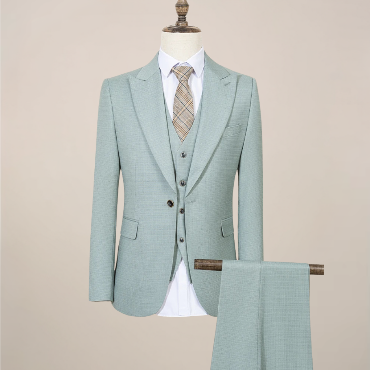 Men's Slim Fit Green Three-Piece Suit for Summer Events