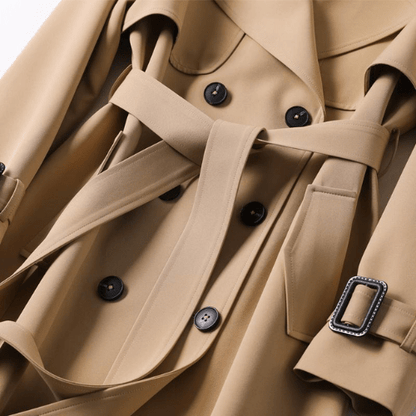 Women's Longline Double-Breasted Trench Coat – Stylish Belted Outerwear