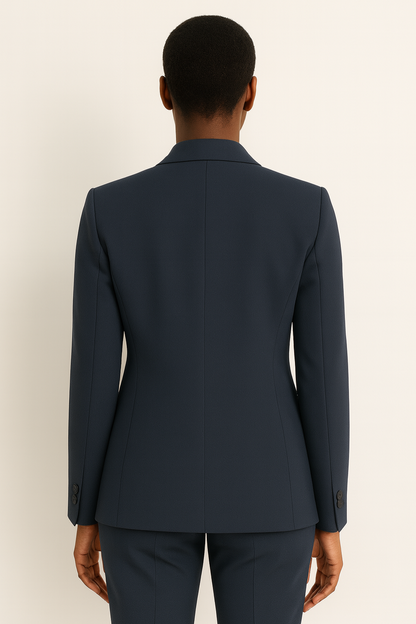 Chic Navy Blue Trouser Suit with Blazer for Office or Events