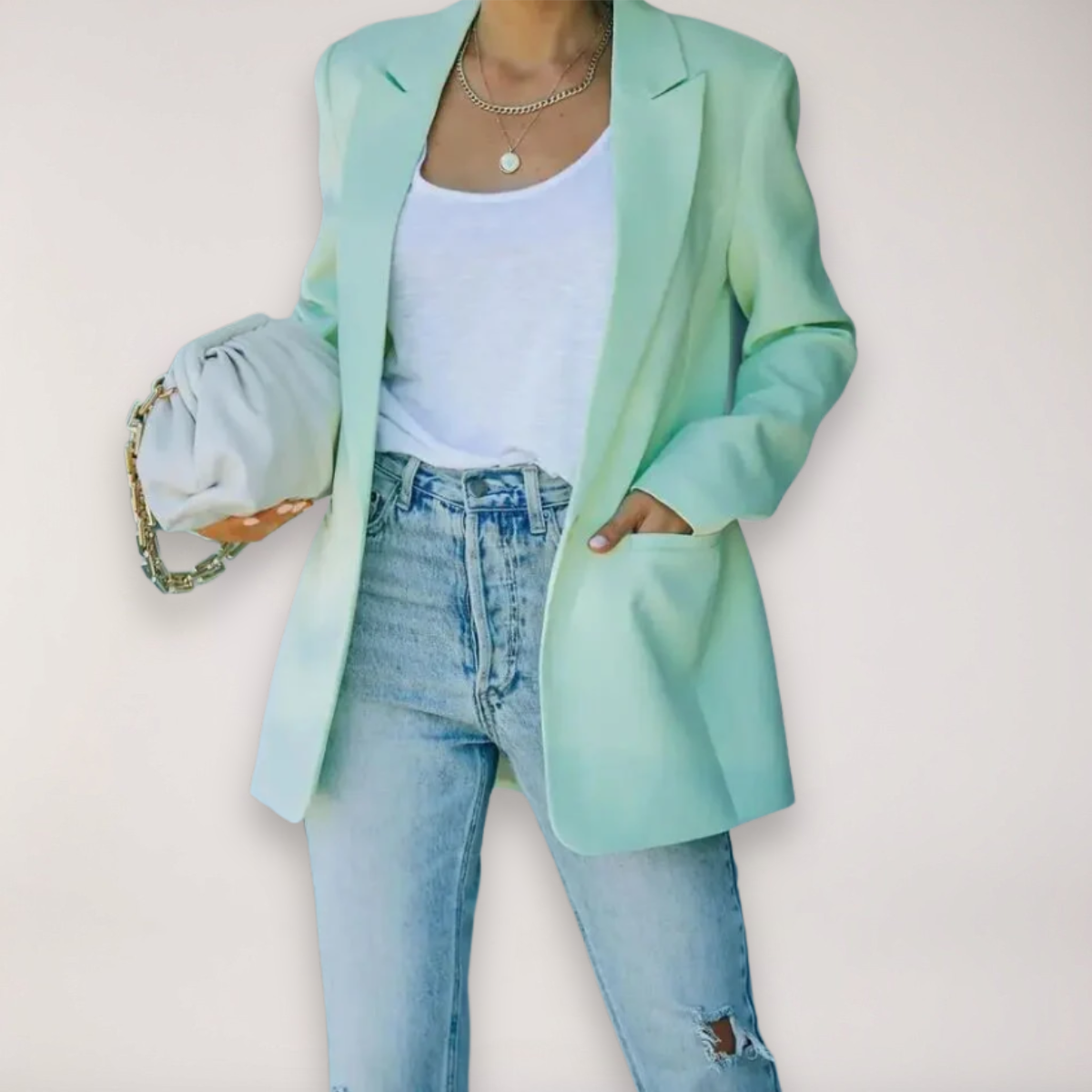 Chic Women's Oversized Blazer - Stylish Notched Lapel Jacket for Office and Evening Wear