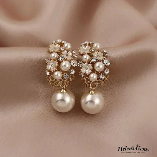 Graceful Pearl Earrings with Floral Design