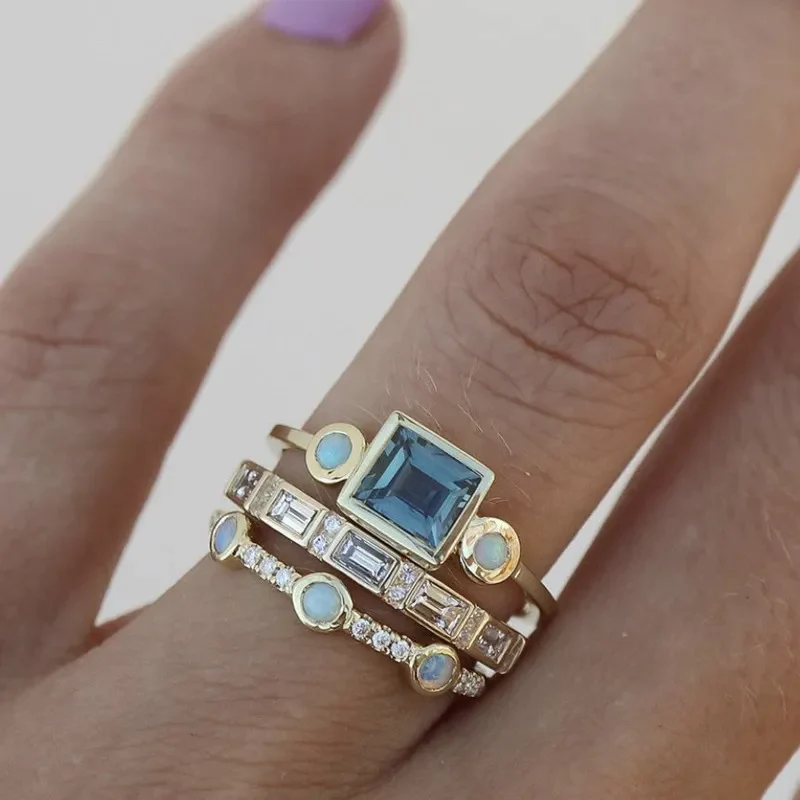 Ocean - Retro Blue Crystal Ring Collection