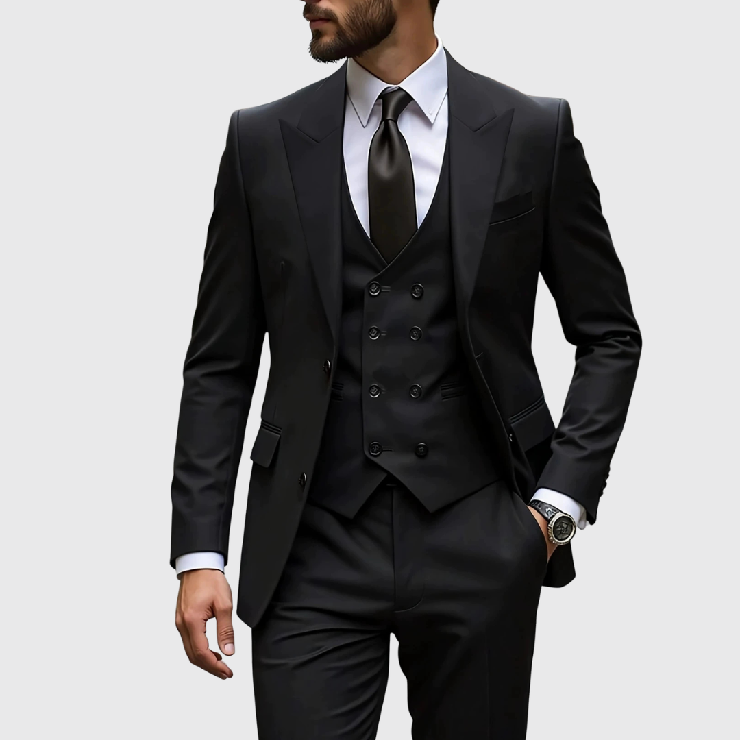 Men’s Black Three-Piece Suit for Formal Occasions