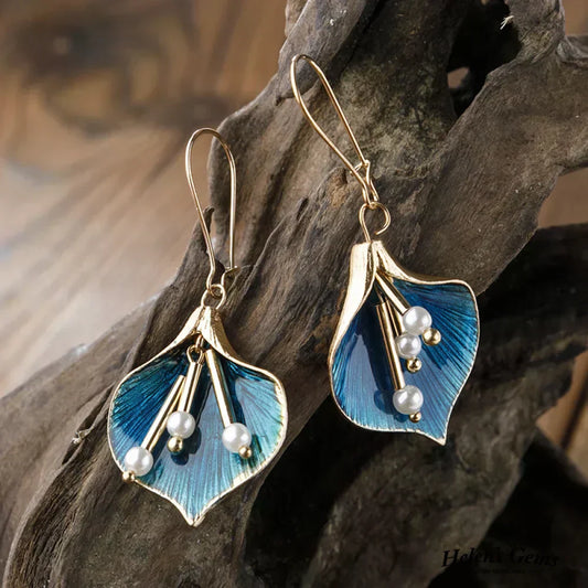 Retro Silver Earrings with Blue Lotus Design